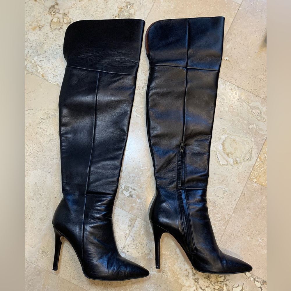 BCBG MAXAZRIA Over the Knee Italian Leather Pointed Toe Boots
